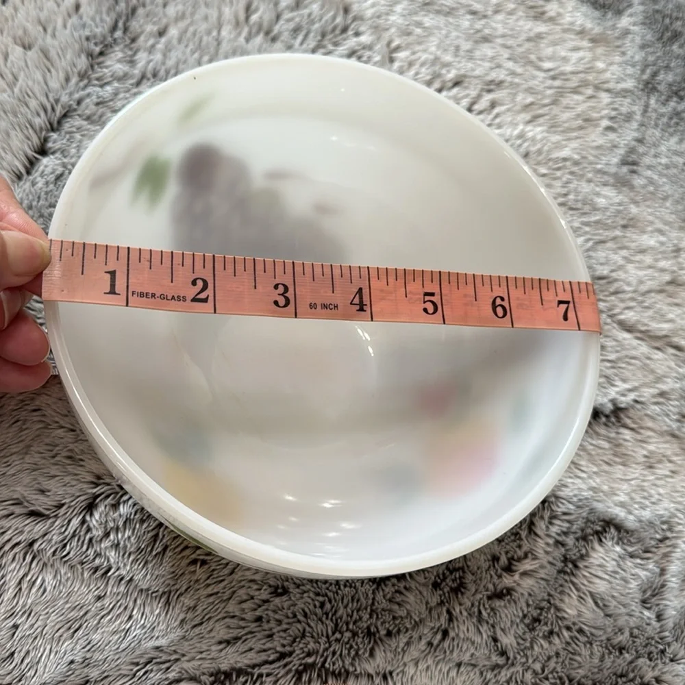VTG Anchor Hocking Fire King Gay Fad Fruit Hand Painted Milk Glass Mixing Bowl‎